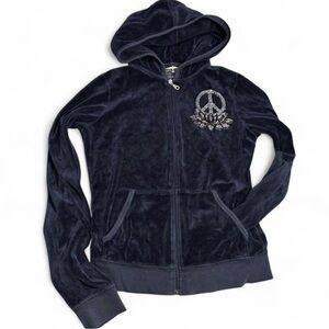 Vintage Y2K Bird & Vine Velour Rhinestone Peace Zip Hoodie Made in US